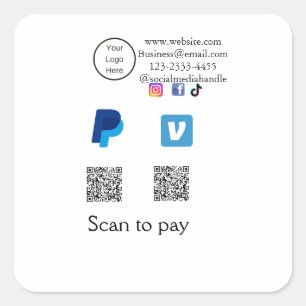Q R code PayPal venmo scan pay add social media de Square Sticker