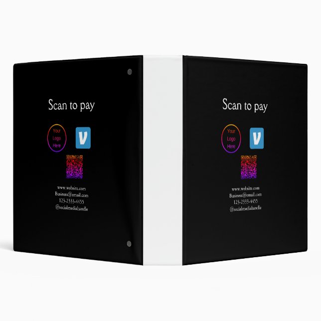 Q R code venmo scan to pay add logo social media 3 Ring Binder (Background)