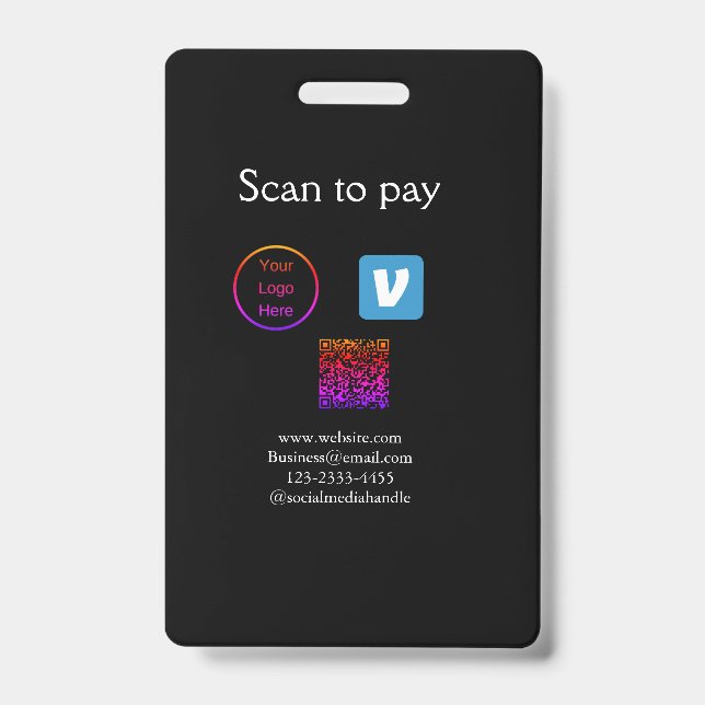 Q R code venmo scan to pay add logo social media Badge (Front)