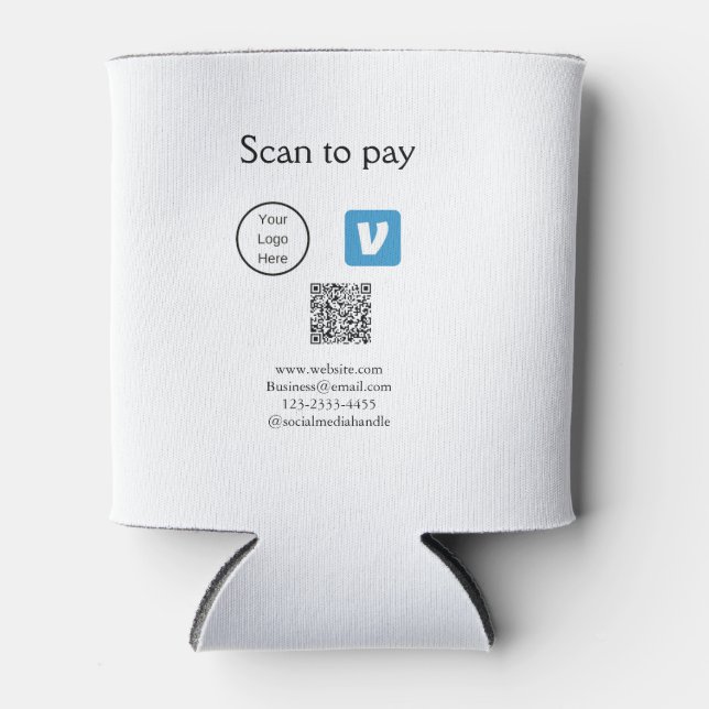 Q R code venmo scan to pay add logo social media Can Cooler (Front)