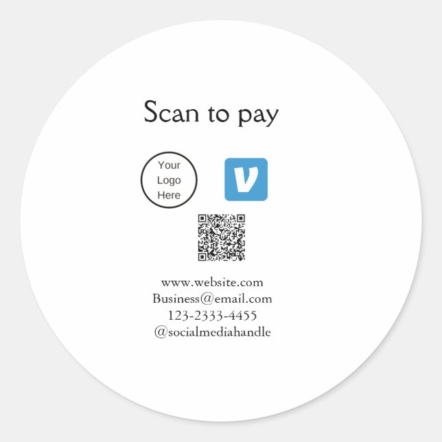 Q R code venmo scan to pay add logo social media Classic Round Sticker (Front)