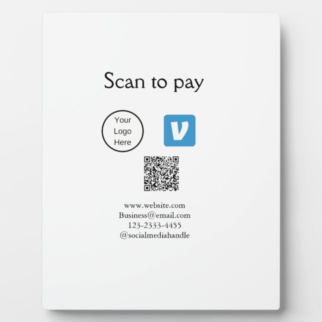 Q R code venmo scan to pay add logo social media Plaque (Front)