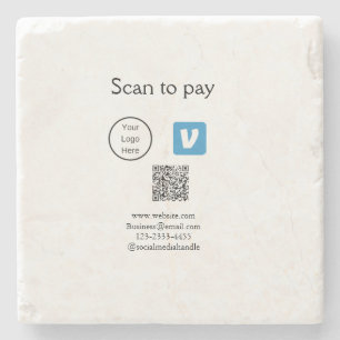 Q R code venmo scan to pay add logo social media Stone Coaster