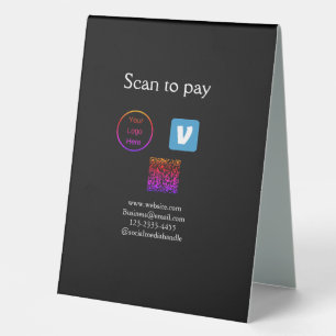 Q R code venmo scan to pay add logo social media Table Tent