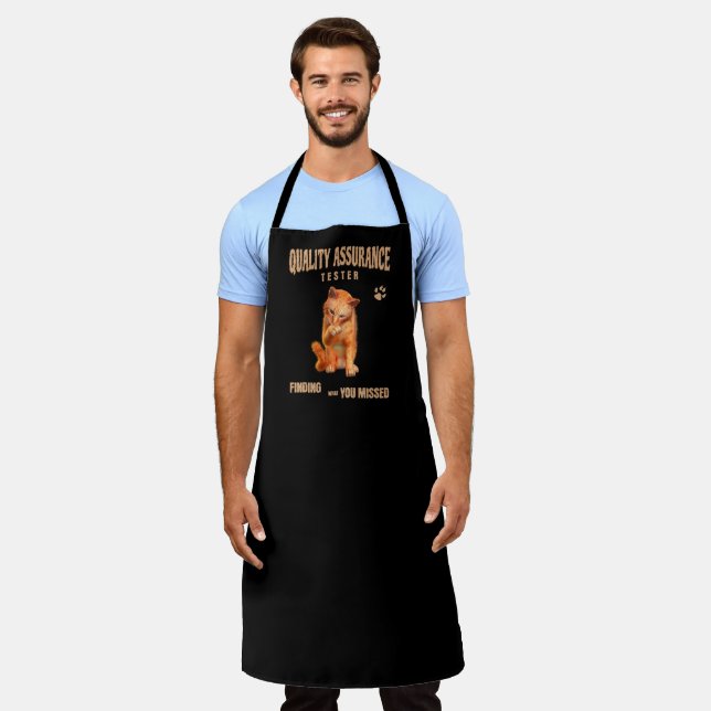 QA Tester Cat Humor Apron (Worn)