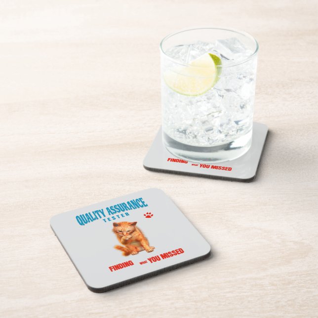 QA Tester Cat Humor Beverage Coaster (Right Side)