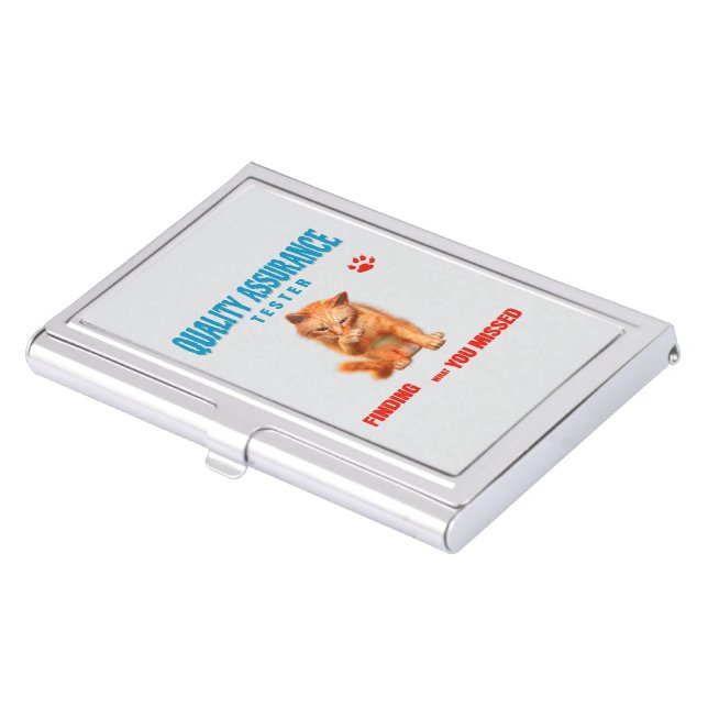 QA Tester Cat Humor Business Card Case (Front)