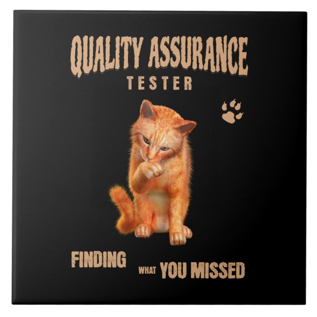 QA Tester Cat Humor Ceramic Tile (Front)