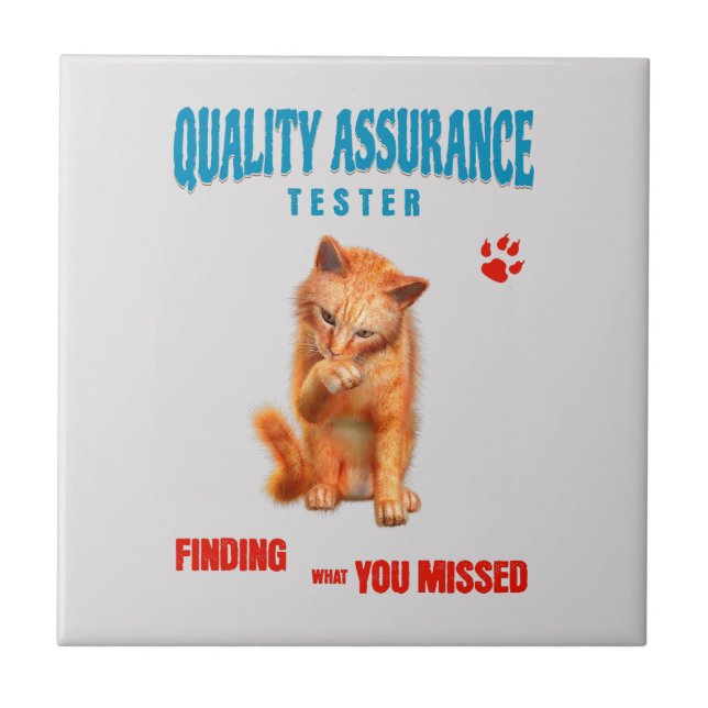 QA Tester Cat Humor Ceramic Tile (Front)