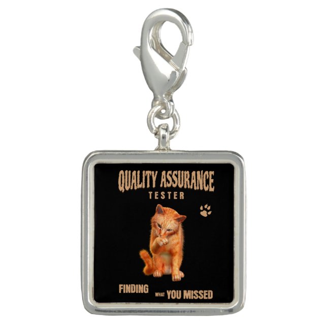 QA Tester Cat Humor Charm (Front)