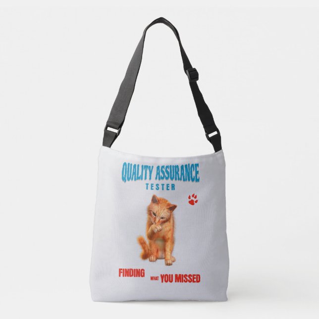 QA Tester Cat Humor Crossbody Bag (Front)