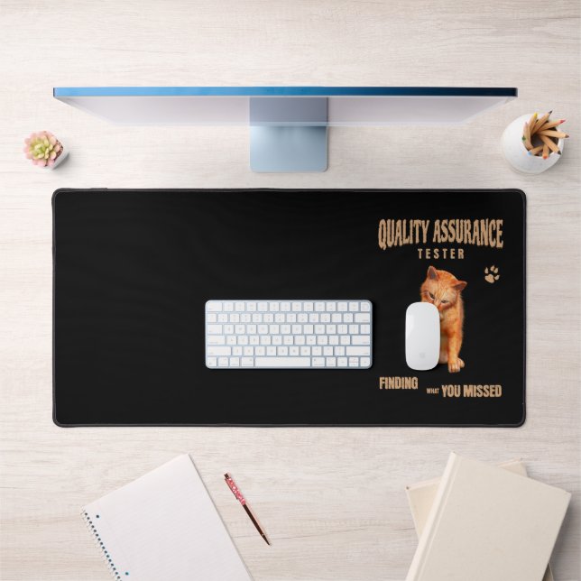 QA Tester Cat Humor Desk Mat (Office 1)