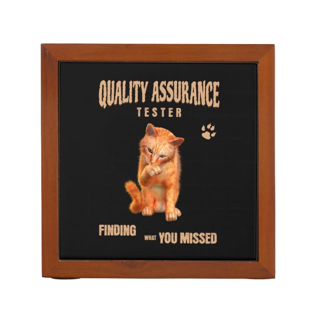 QA Tester Cat Humor Desk Organizer (Front)