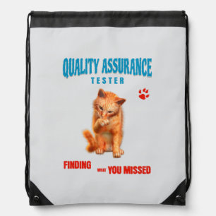 QA Tester Cat Humor Drawstring Bag