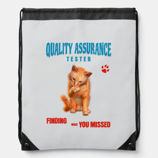 QA Tester Cat Humor Drawstring Bag (Front)