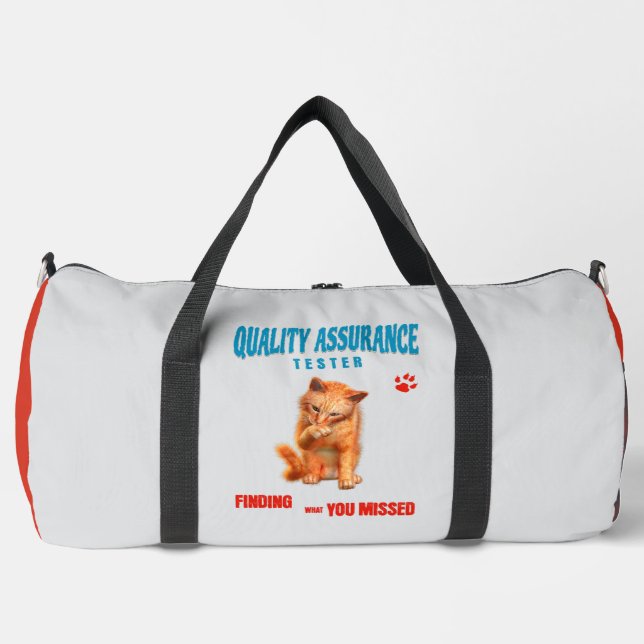 QA Tester Cat Humor Duffle Bag (Front)