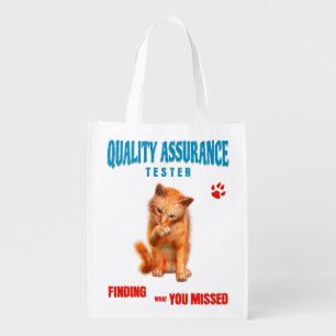 QA Tester Cat Humor Grocery Bag