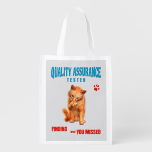 QA Tester Cat Humor Grocery Bag