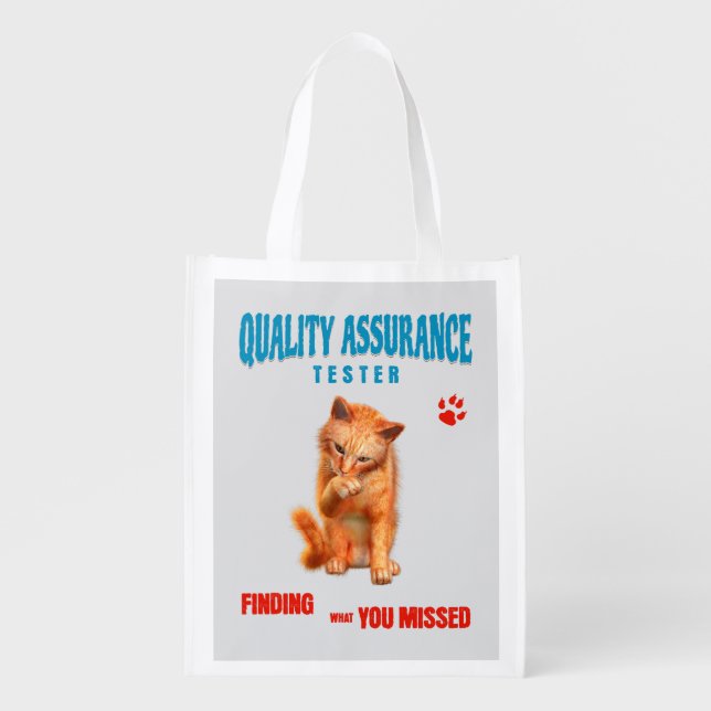 QA Tester Cat Humor Grocery Bag (Front)