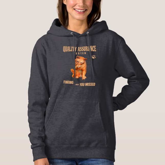 QA Tester Cat Humor Hoodie (Front)