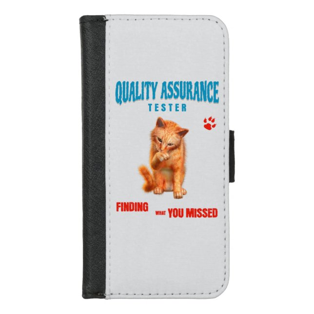 QA Tester Cat Humor iPhone Wallet Case (Front)