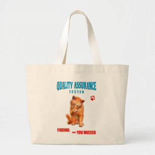 QA Tester Cat Humor Large Tote Bag