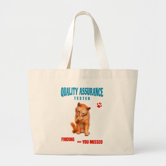 QA Tester Cat Humor Large Tote Bag (Front)