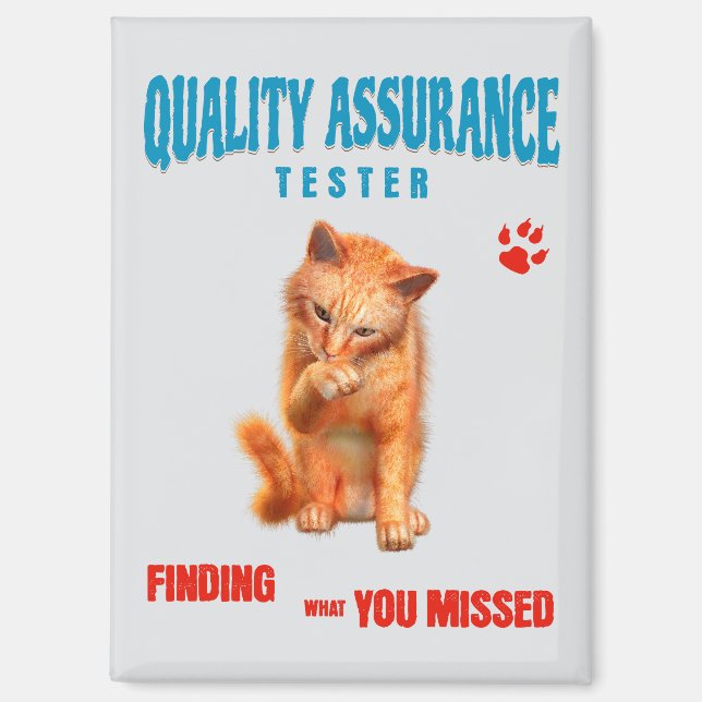 QA Tester Cat Humor Magnet (Front)
