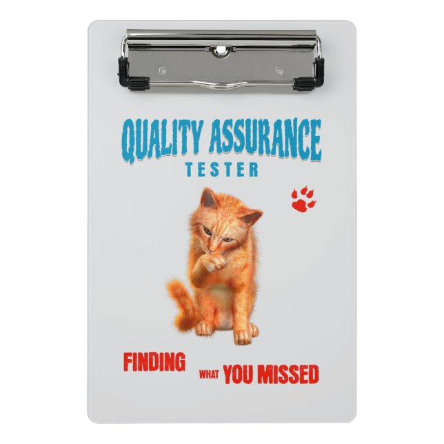 QA Tester Cat Humor Mini Clipboard (Front)