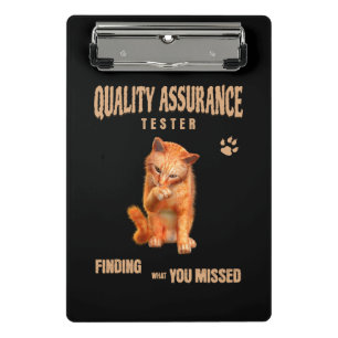QA Tester Cat Humor Mini Clipboard