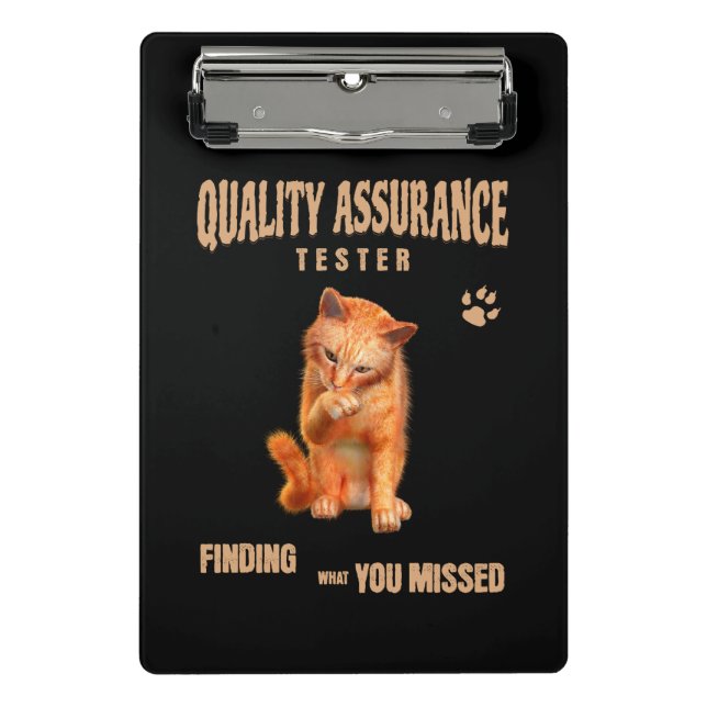 QA Tester Cat Humor Mini Clipboard (Front)
