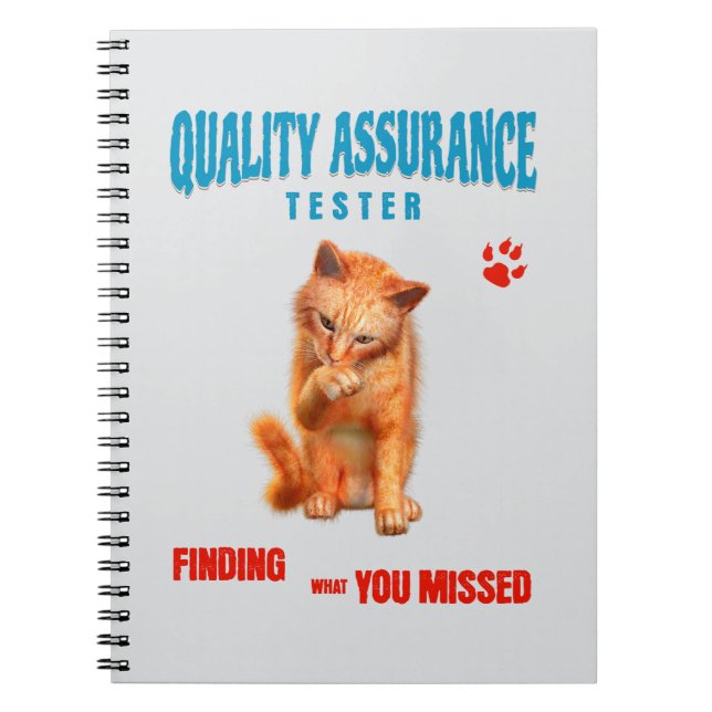 QA Tester Cat Humor Notebook (Front)