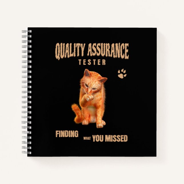 QA Tester Cat Humor Notebook (Front)
