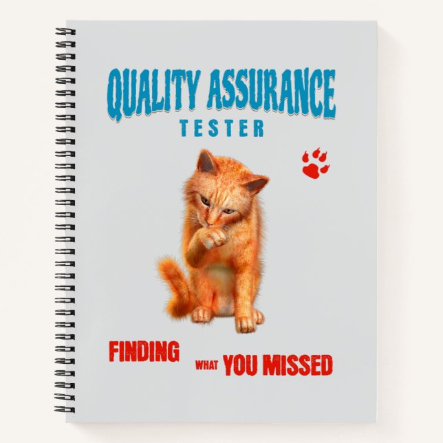 QA Tester Cat Humor Notebook (Front)
