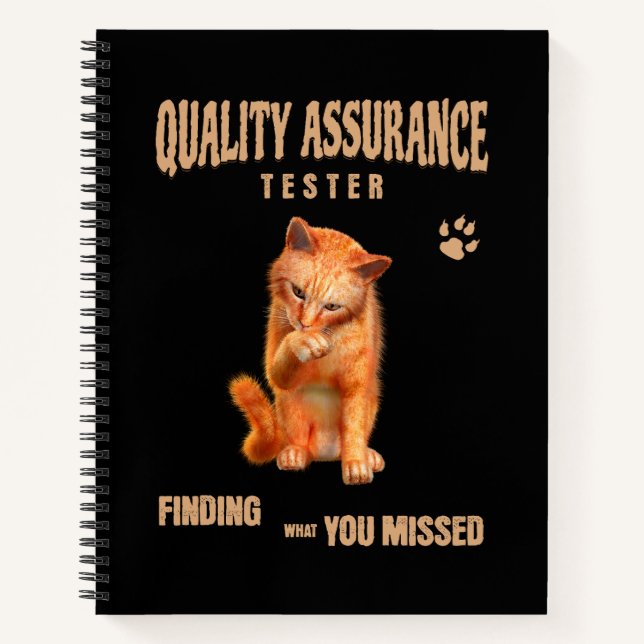 QA Tester Cat Humor Notebook (Front)