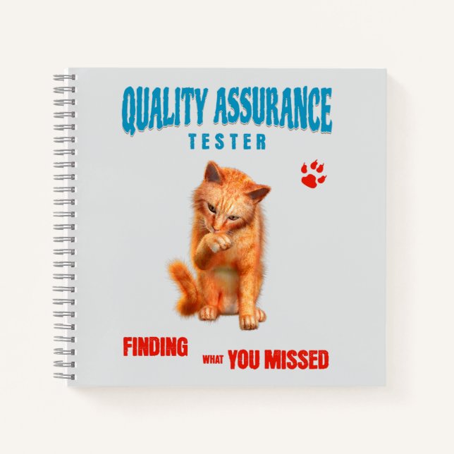 QA Tester Cat Humor Notebook (Front)