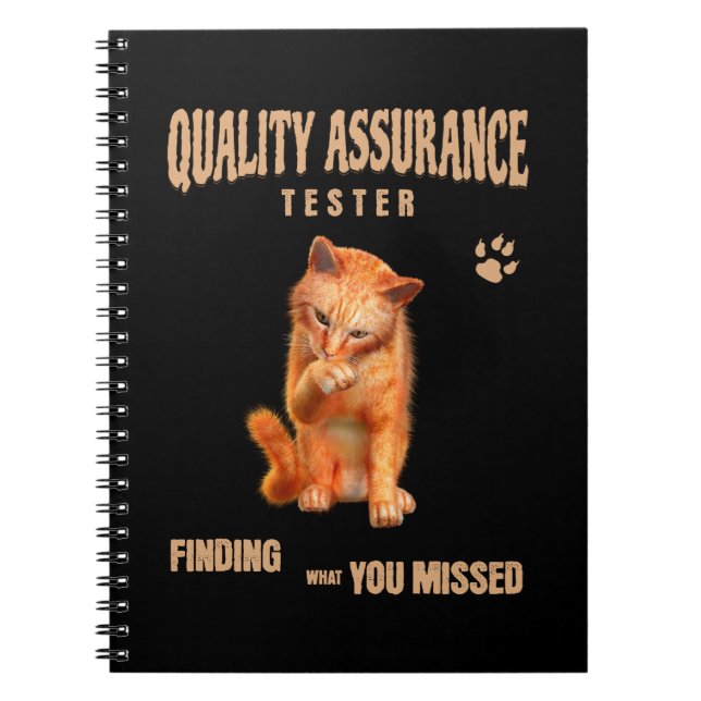 QA Tester Cat Humor Notebook (Front)