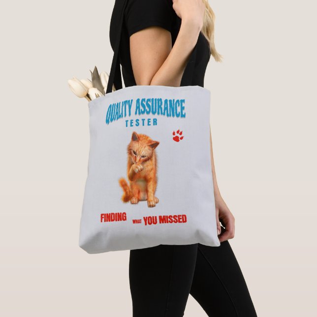 QA Tester Cat Humor Tote Bag (Close Up)