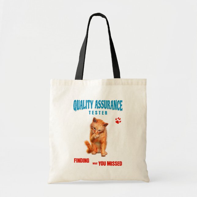 QA Tester Cat Humor Tote Bag (Front)