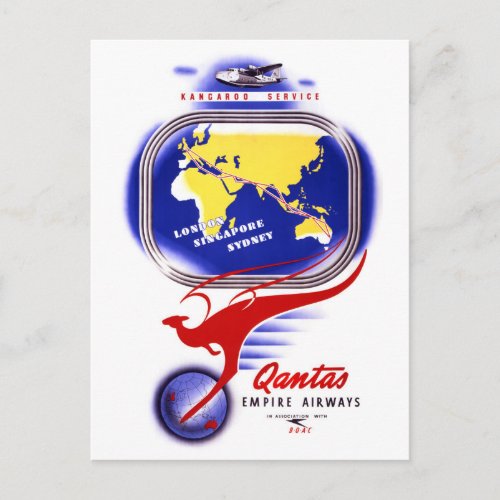 Qantas Empire Airways Vintage Poster Restored Postcard
