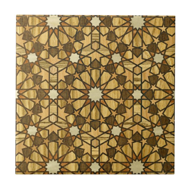 Qarawiyyin Mosque Geometric Pattern 1 Wood Ceramic Tile (Front)