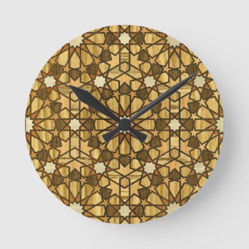 Qarawiyyin Mosque Geometric Pattern 1 Wood Round Clock