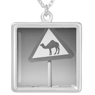 Qatar, Al Zubarah. Camel Crossing Sign-Road to Silver Plated Necklace