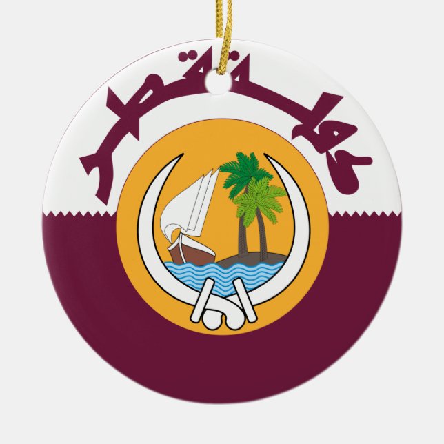 Qatar Coat Of Arms Ceramic Ornament (Front)