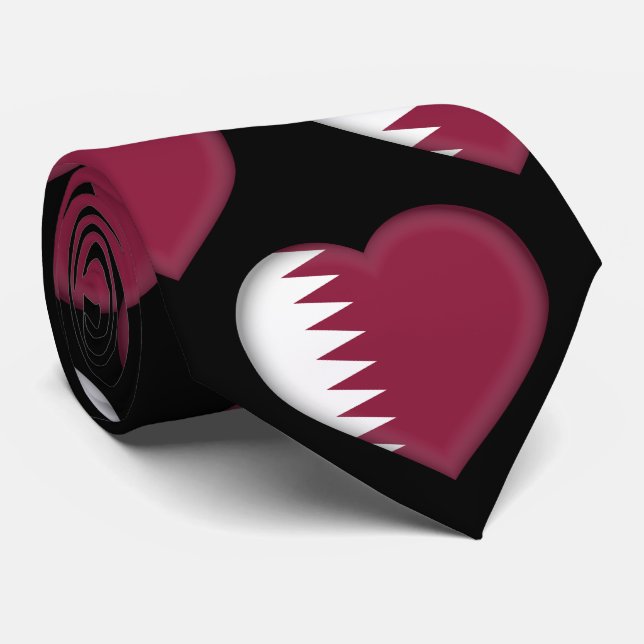 Qatar Flag Colors Heart Pattern Neck Tie (Rolled)