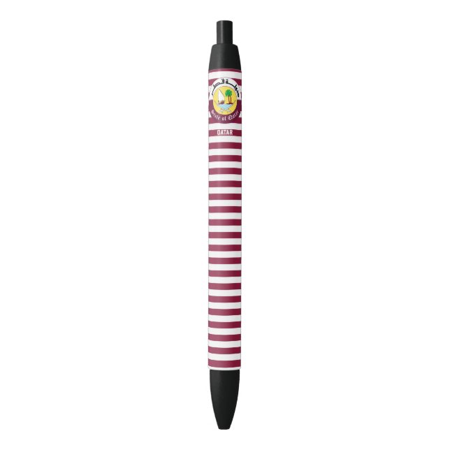 Qatar Flag Cute Patriotic Black Ink Pen (Front Vertical)