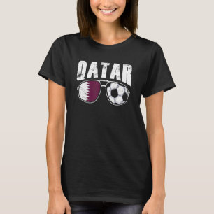 Qatar Flag Football Sunglasses Qataris Fan Soccer  T-Shirt