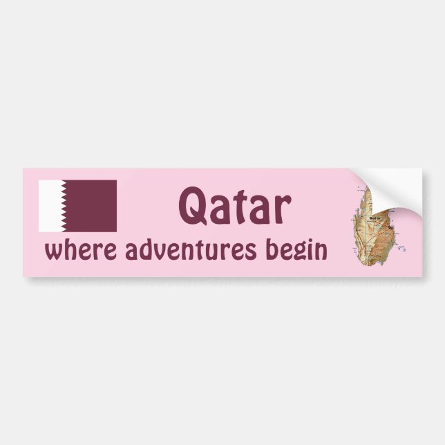 Qatar Flag + Map Bumper Sticker (Front)