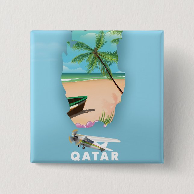 Qatar illustrated travel poster print button (Front)