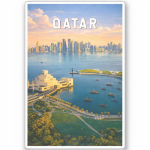 Qatar Illustration Travel Art Vintage Sticker